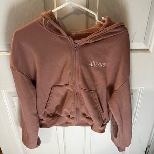 Mauve pink custom embroidered zip up